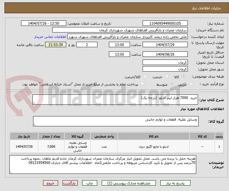 خرید  7000 هزار لیتر ادبلو  (درجه یک)