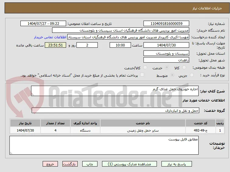 اجاره خودروی حمل غذای گرم