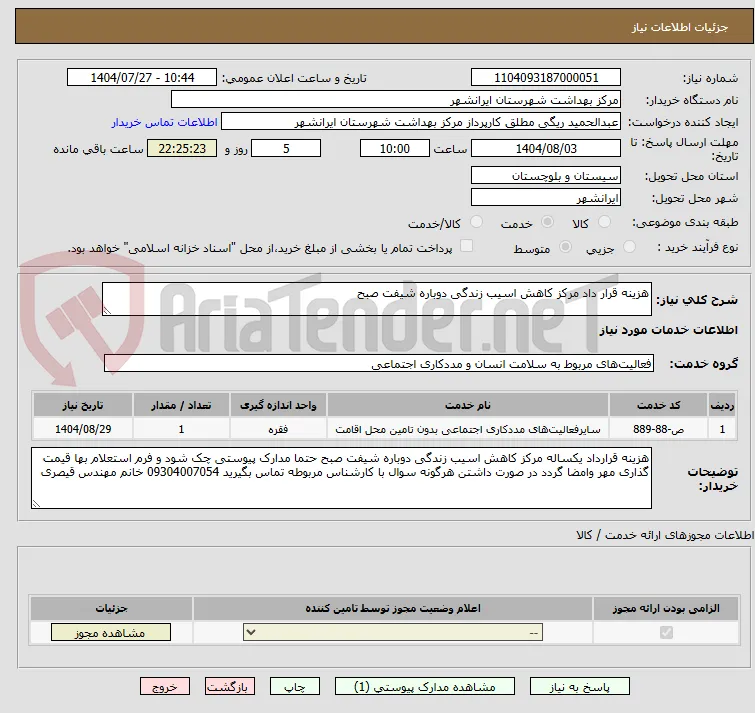 هزینه قرار داد مرکز کاهش اسیب زندگی دوباره شیفت صبح