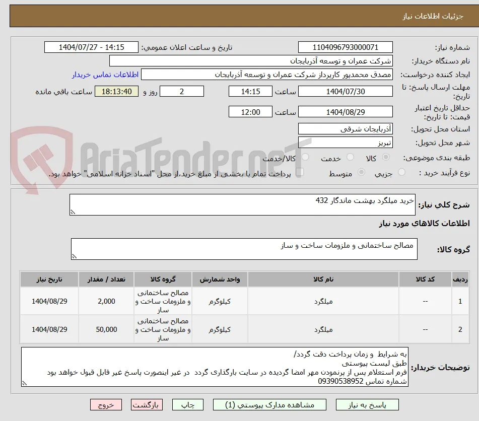 خرید میلگرد بهشت ماندگار 432