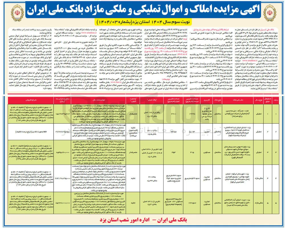 فروش املاک در 5 ردیف با کاربری مسکونی - تجاری