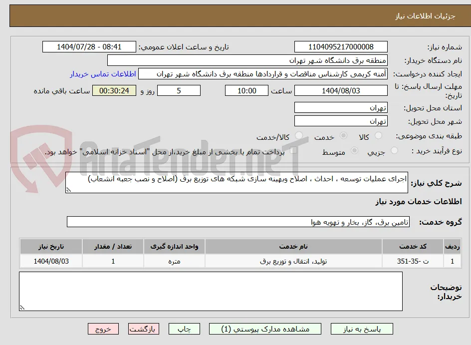 اجرای عملیات توسعه ، احداث ، اصلاح وبهینه سازی شبکه های توزیع برق (اصلاح و نصب جعبه انشعاب) 