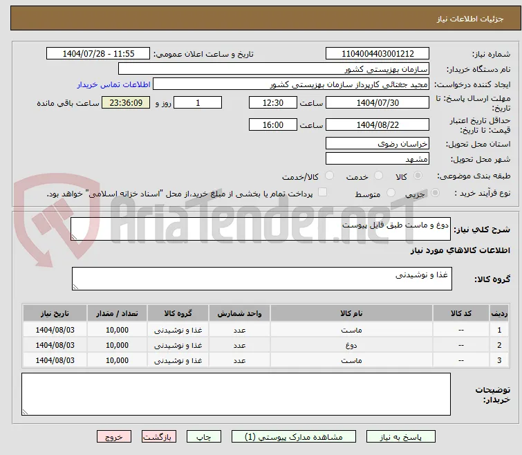 دوغ و ماست طبق فایل پیوست