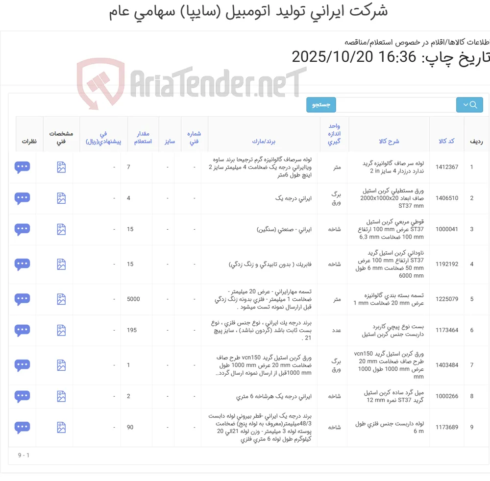 ورق - تسمه - قوطی - ناودانی (آهن آلات)