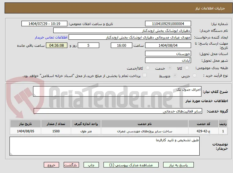 اجرای جدول تک