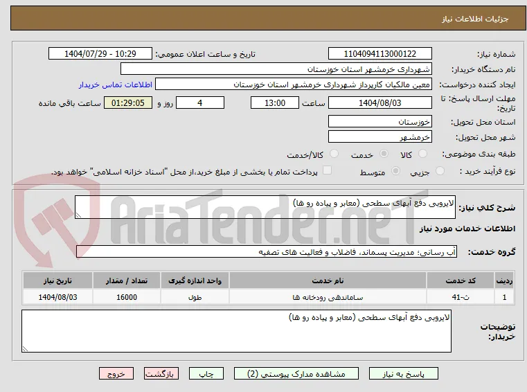 لایروبی دفع آبهای سطحی (معابر و پیاده رو ها)