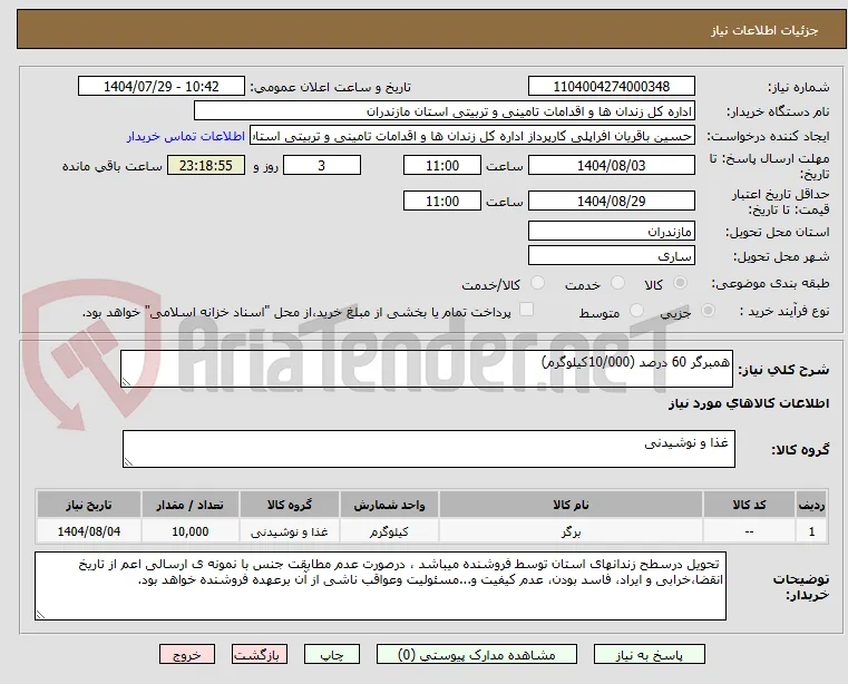 همبرگر 60 درصد (10/000کیلوگرم)