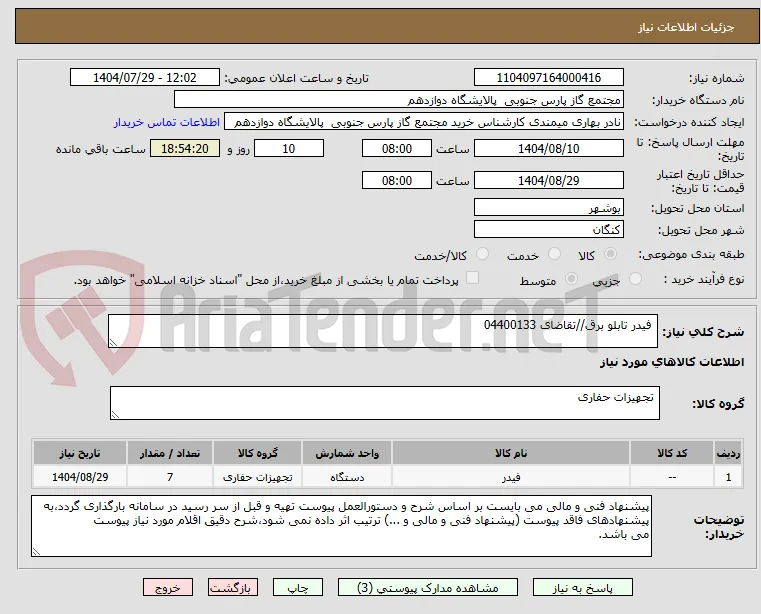  فیدر تابلو برق//تقاضای 04400133