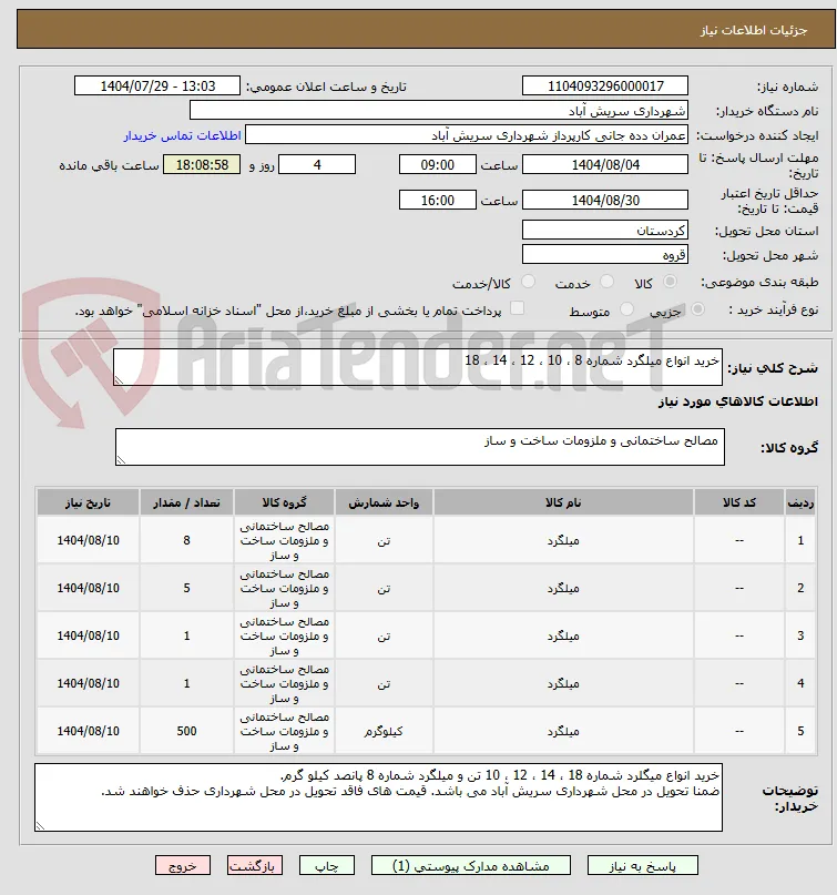 خرید انواع میلگرد شماره 8 ، 10 ، 12 ، 14 ، 18