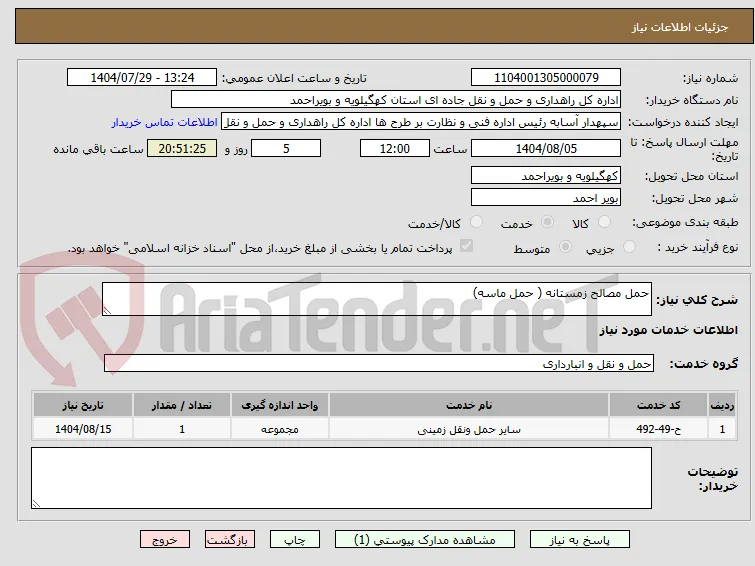 حمل مصالح زمستانه ( حمل ماسه)