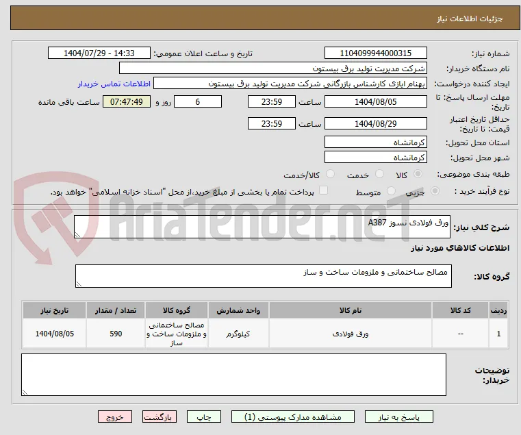 ورق فولادی نسوز A387