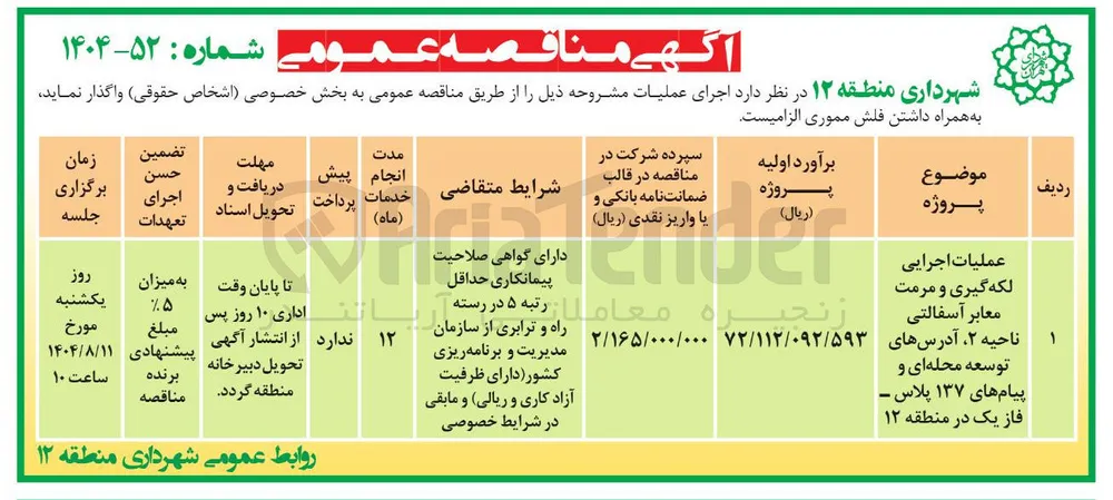 عملیات اجرایی لکه گیری و مرمت معابر آسفالتی