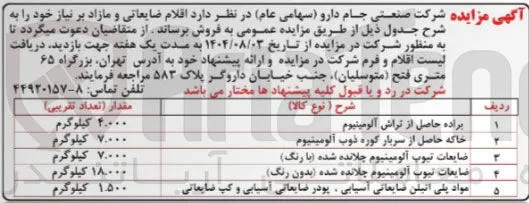فروش اقلام ضایعاتی و مازاد 