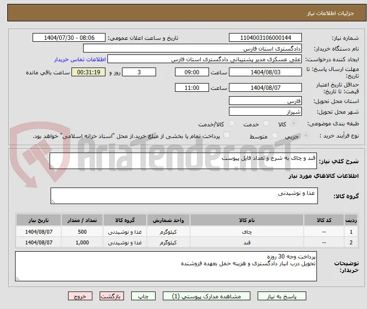 قند و چای به شرح و تعداد فایل پیوست