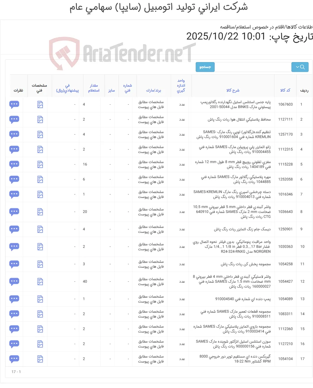 تامین هفده ردیف اقلام ربات رنگ پاش SAMES