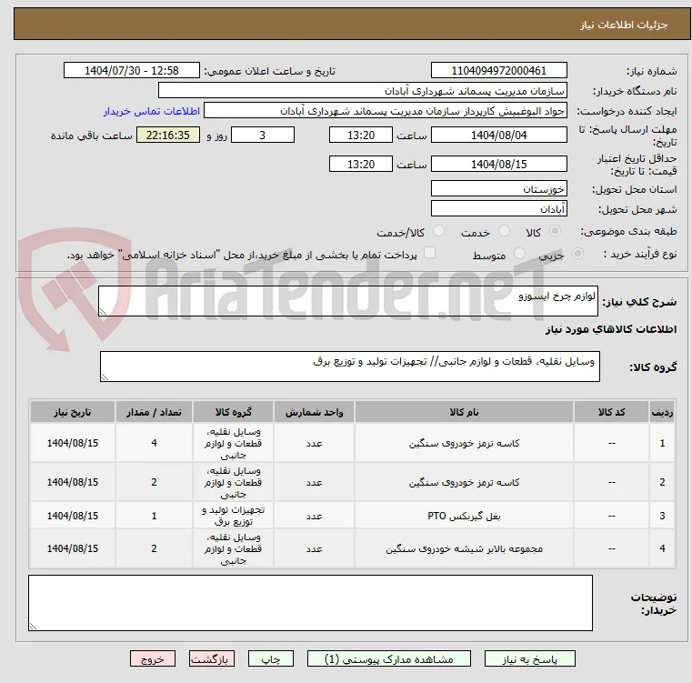 لوازم چرخ ایسوزو 