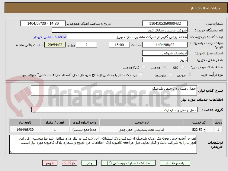 حمل زمینی و ترخیص بلبرینگ