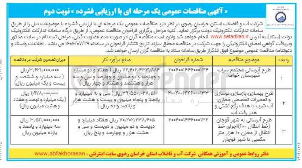 طرح آبرسانی مجتمع سراب