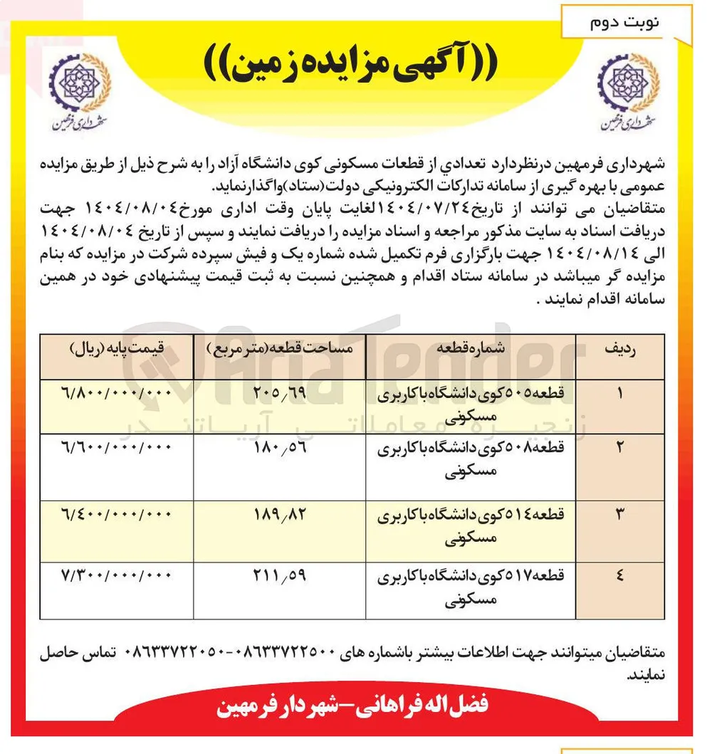  تعدادی از قطعات مسکونی کوی دانشگاه