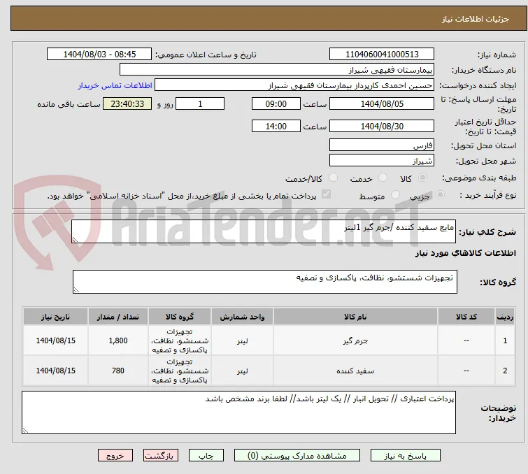 مایع سفید کننده /جرم گیر 1لیتر 