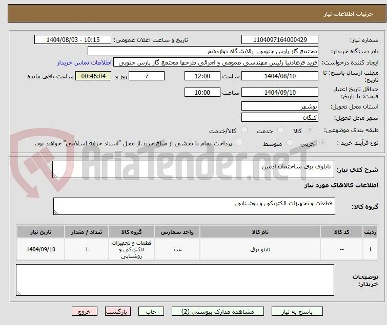  تابلوی برق ساختمان ادمین 	
