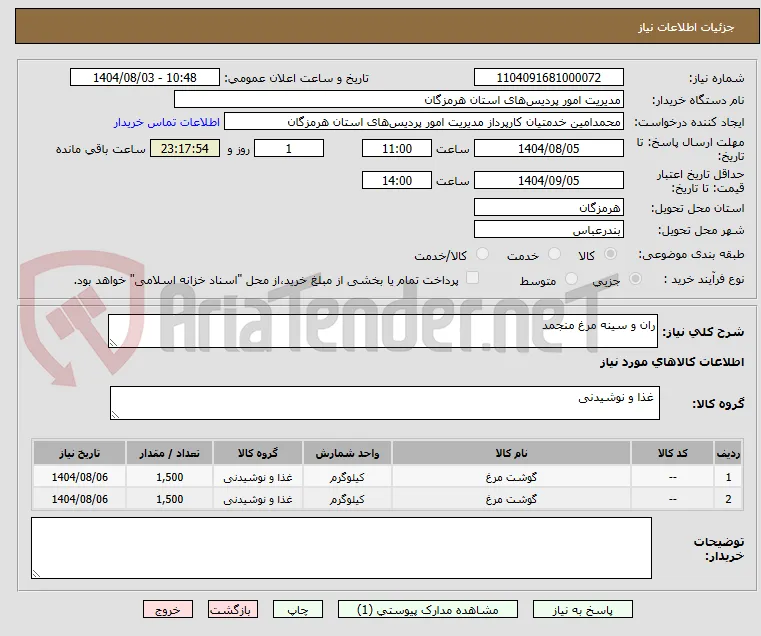 ران و سینه مرغ منجمد