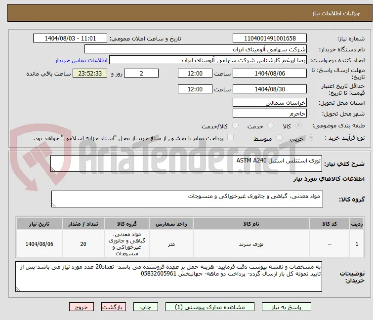 توری استنلس استیل ASTM A240 