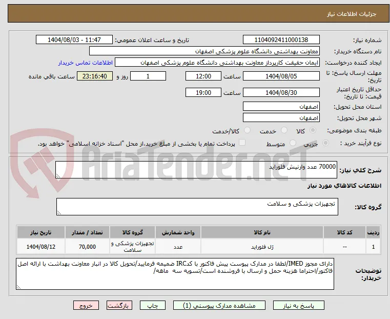 70000 عدد وارنیش فلوراید