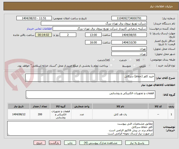 خرید کاور (حفاظ) سرکابل