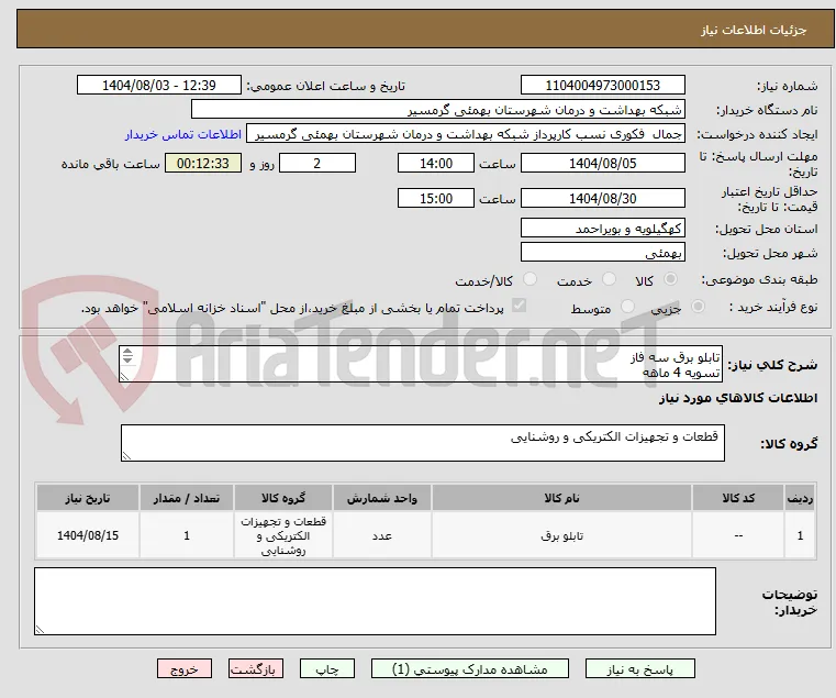 تابلو برق سه فاز 
تسویه 4 ماهه
پیش فاکتور الزامی م یباشد
تاییدیه با اقای صالحی 09167003696 می باشد 