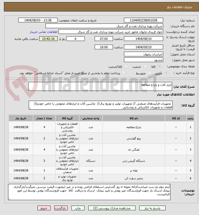 ابزار آلات و چراغ مطالعه