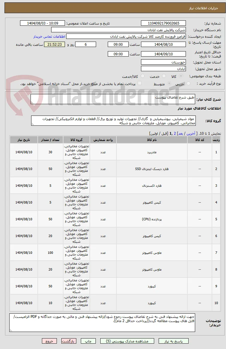 طبق شرح تقاضای پیوست