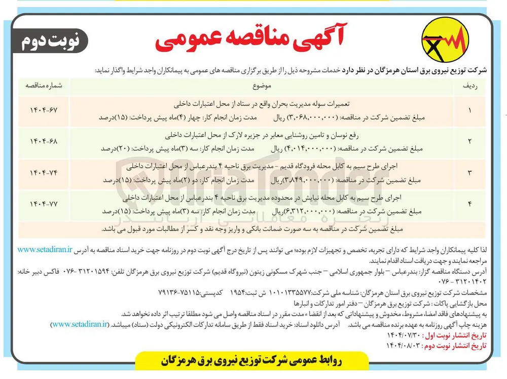رفع نوسان و تامین روشنایی معابر 