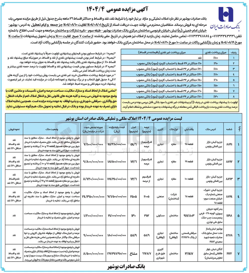 فروش املاک در 7 ردیف با کاربری تجاری - صنعتی - مسکونی