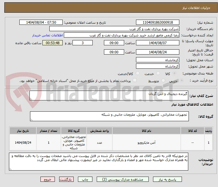 گیرنده دیجیتال و انتن گردان