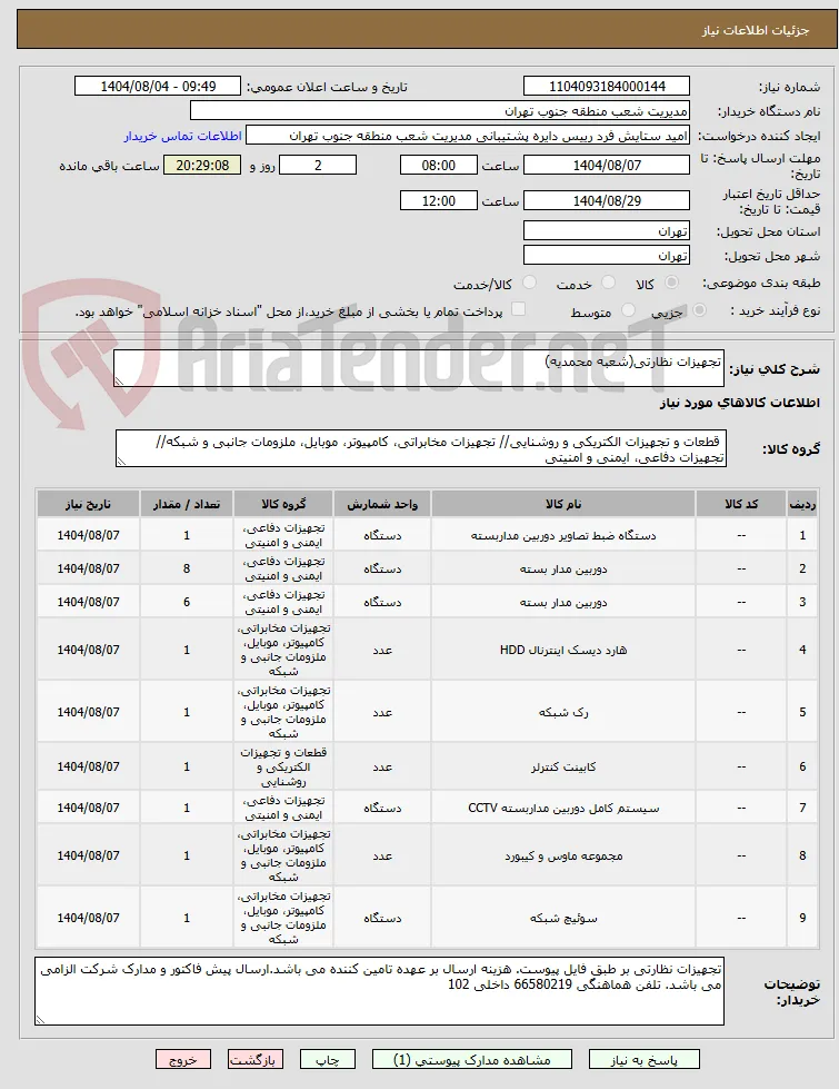 تجهیزات نظارتی(شعبه محمدیه)