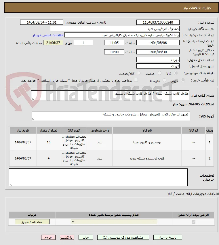 ماژول کارت شبکه سرور / ماژول کارت شبکه ترنسیور