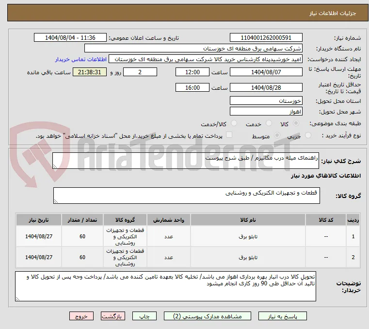 راهنمای میله درب مکانیزم / طبق شرح پیوست 
