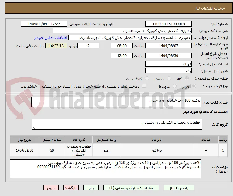 پژکتور 100 وات خیابانی و ورزشی
