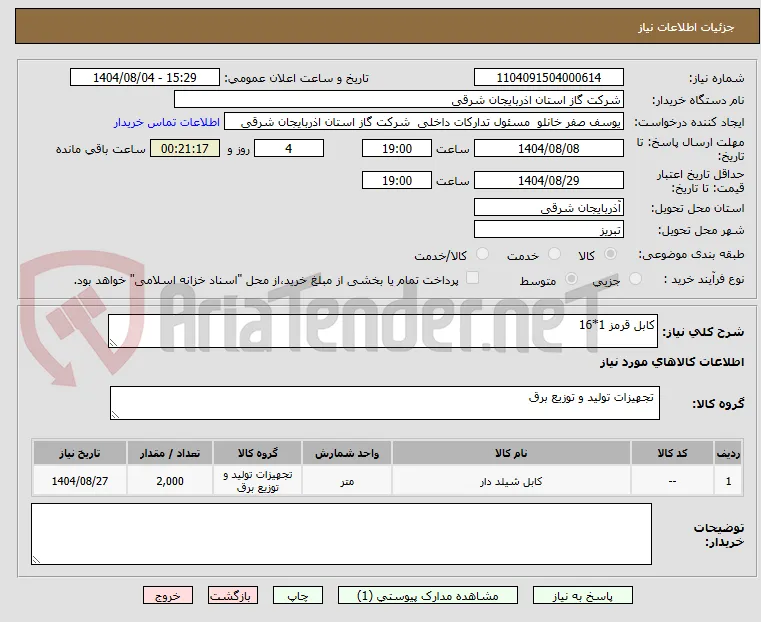 کابل قرمز 1*16
