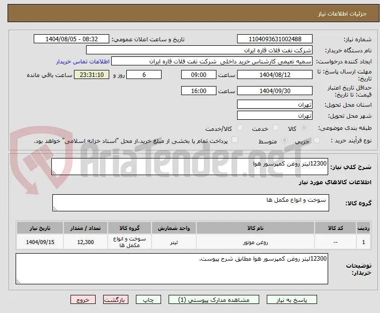 12300لیتر روغن کمپرسور هوا 