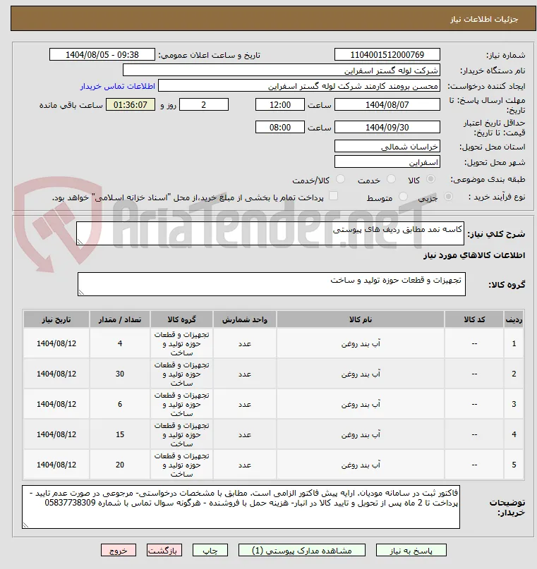 کاسه نمد مطابق ردیف های پیوستی