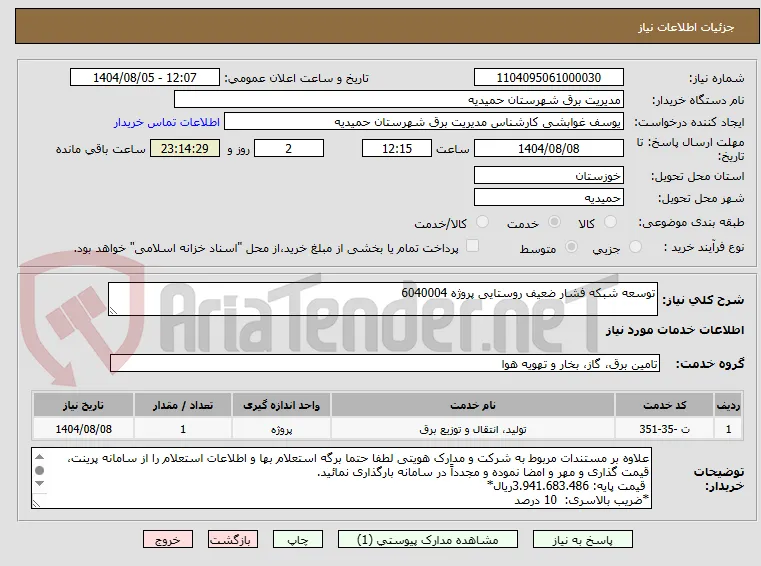 توسعه شبکه فشار ضعیف روستایی پروژه 6040004
