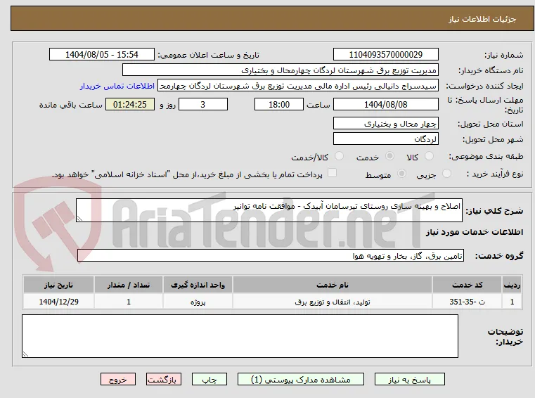 اصلاح و بهینه سازی روستای تیرسامان آبیدک - موافقت نامه توانیر