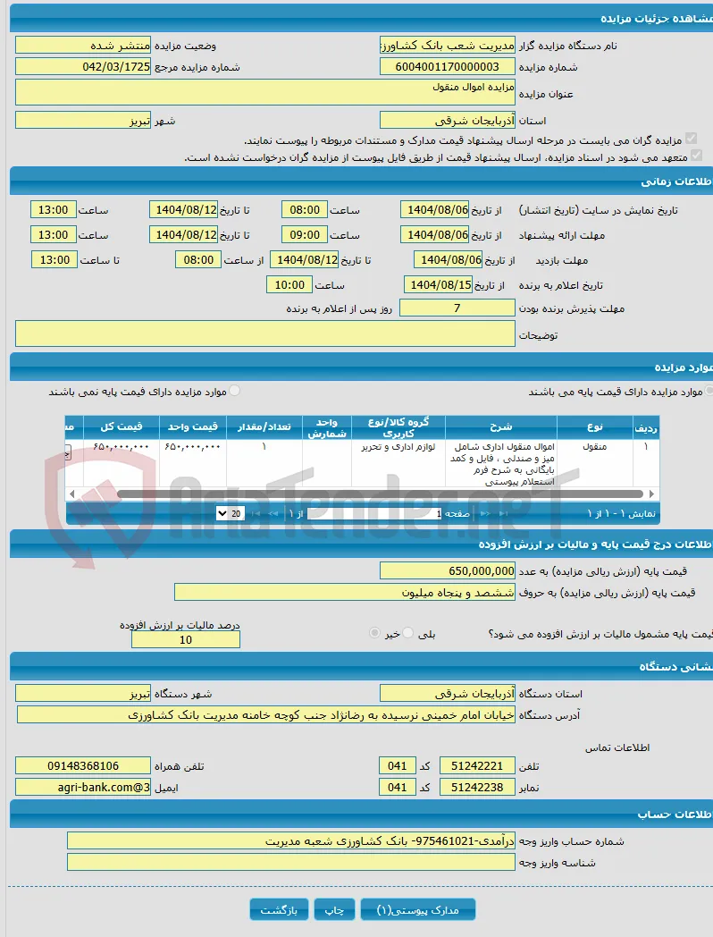 مزایده اموال منقول