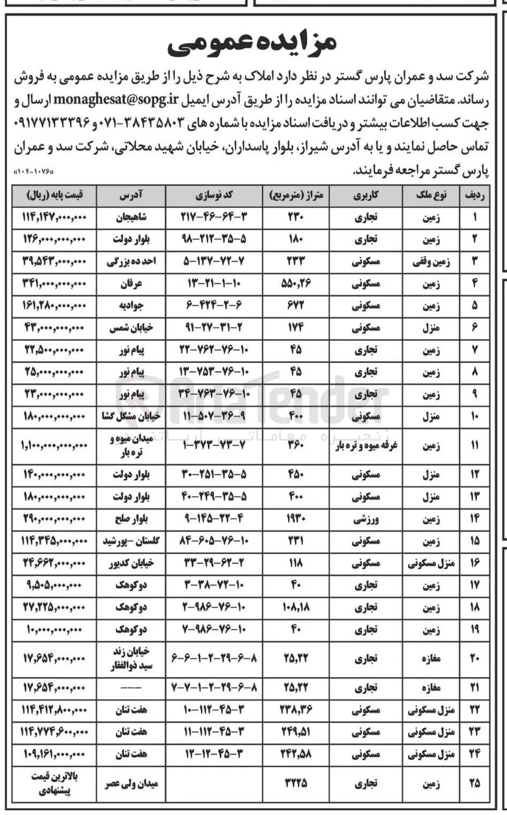 فروش املاک در 25 ردیف با کاربری تجاری - مسکونی و...