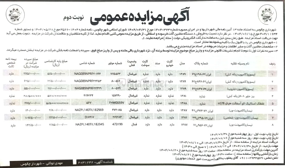 فروش ۸ دستگاه ماشین آلات فرسوده و اسقاطی 