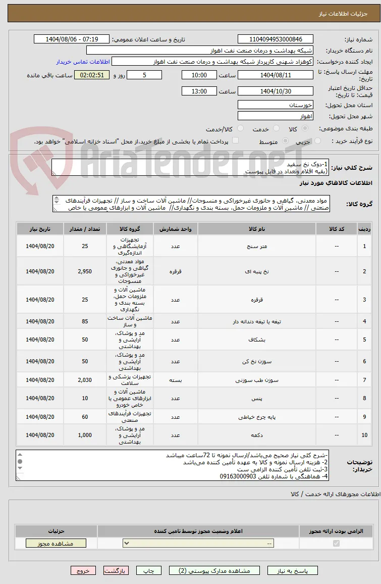 1-دوک نخ سفید
(بقیه اقلام وتعداد در فایل پیوست