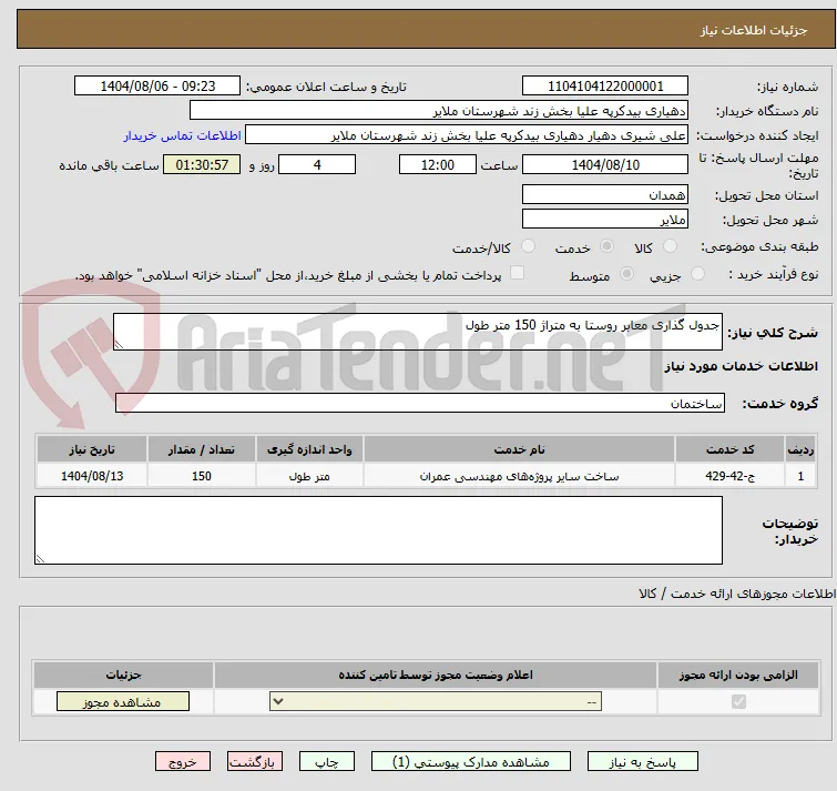 جدول گذاری معابر روستا به متراژ 150 متر طول 
