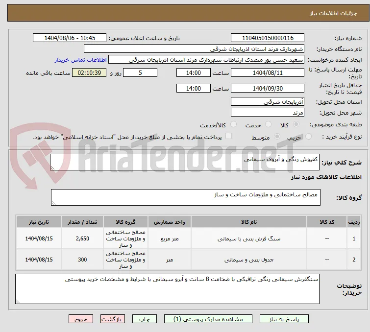 کفپوش رنگی و آبروی سیمانی 